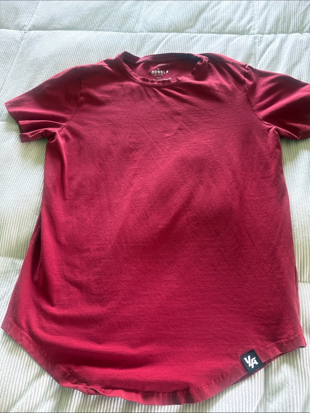 Young LA Burgundy Curved Hem Tee with YA Patch